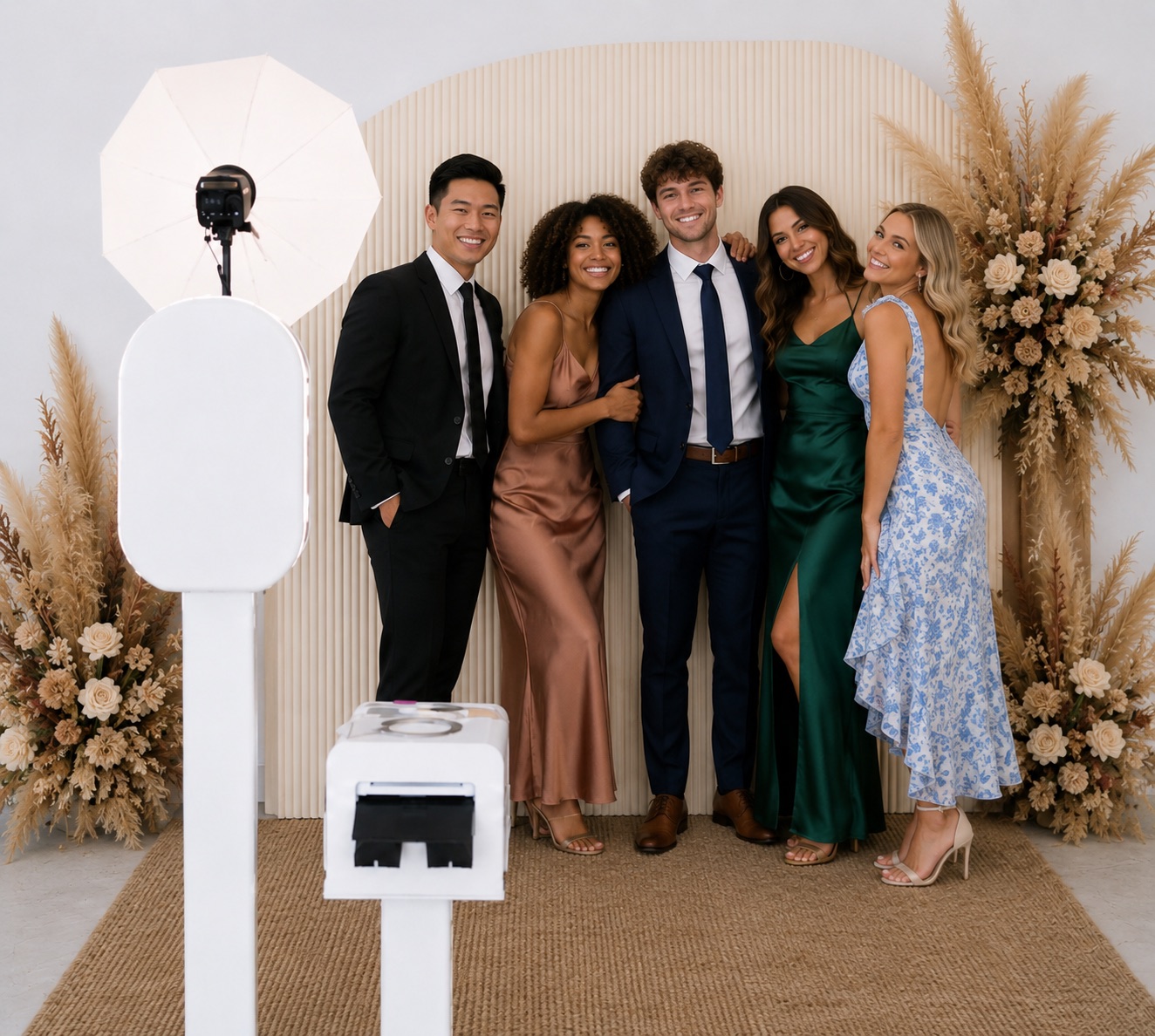 Guests posing at the open-air photo booth